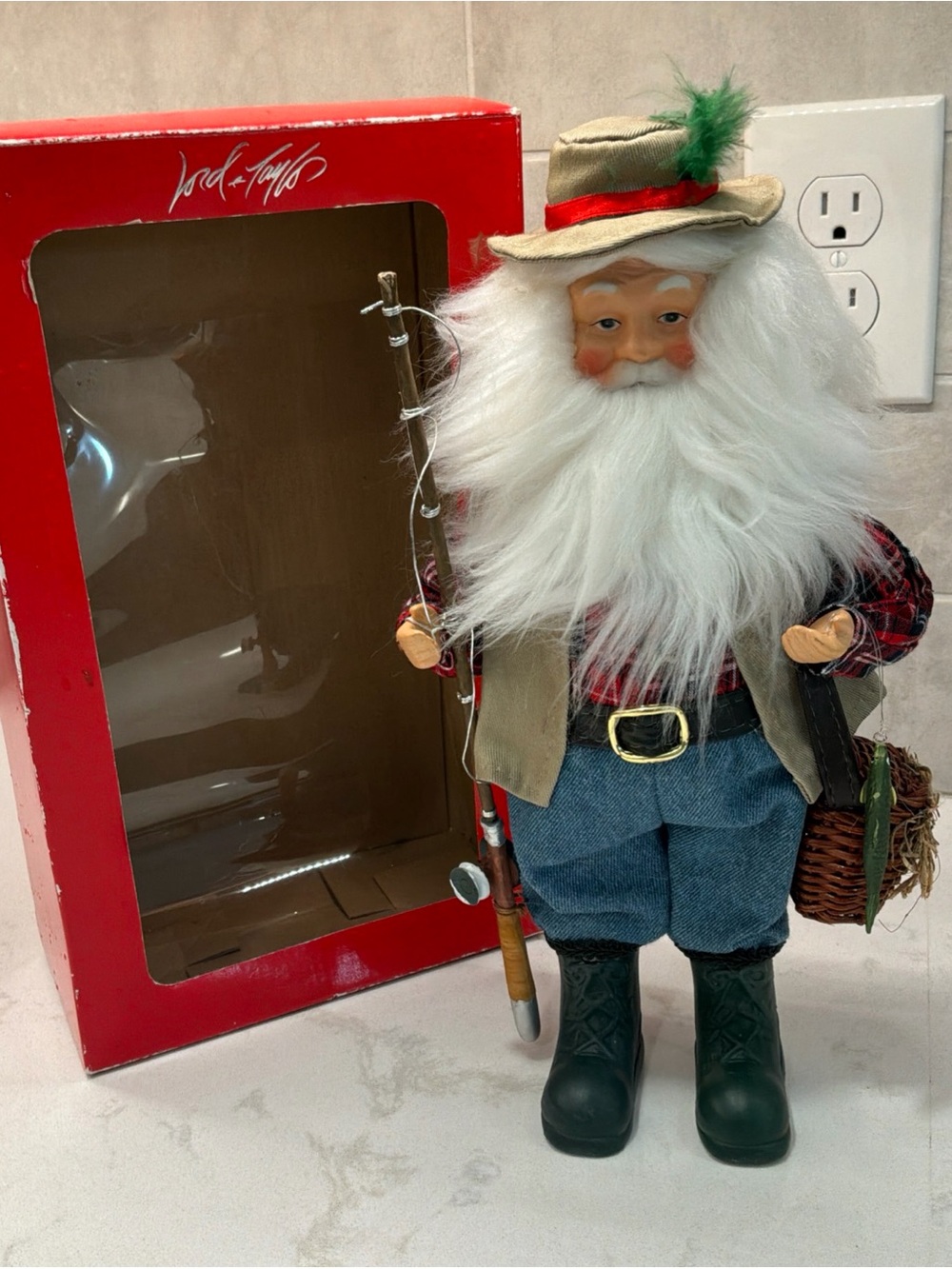 Vintage Lord and Taylor Fishing Santa Claus Christmas Figure 12”